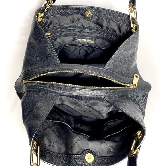 Michael Kors Raven Large Shoulder Tote Black Leather w/ Gold Hardware - Picture 8 of 12